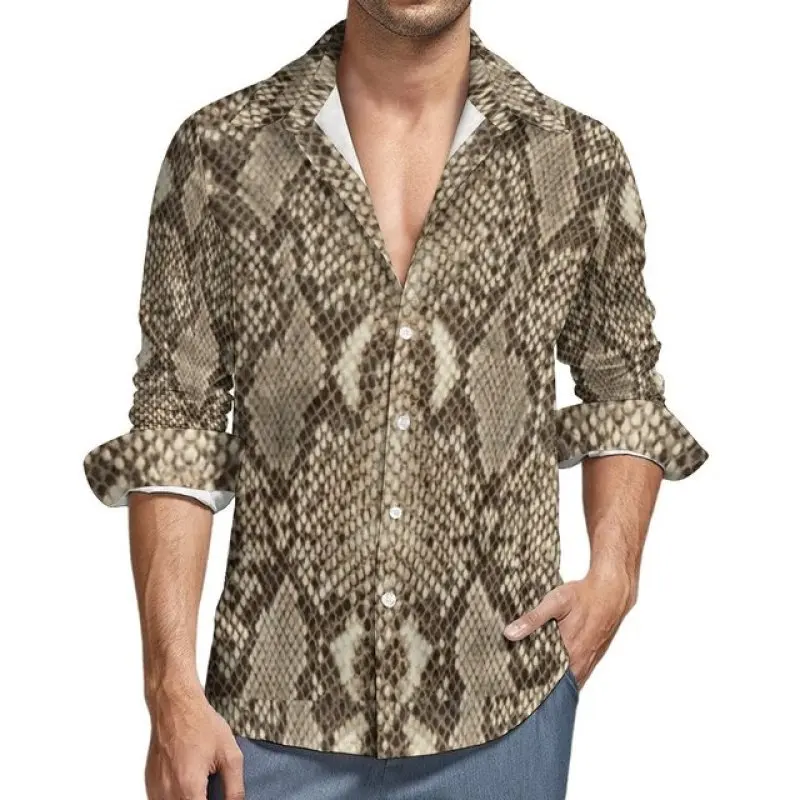 Snake Skin 3D Print Beach Shirts Men Women Casual Fashion Streetwear Oversized Lapel Long Sleeve Blouse Man Clothing Shirt Tops