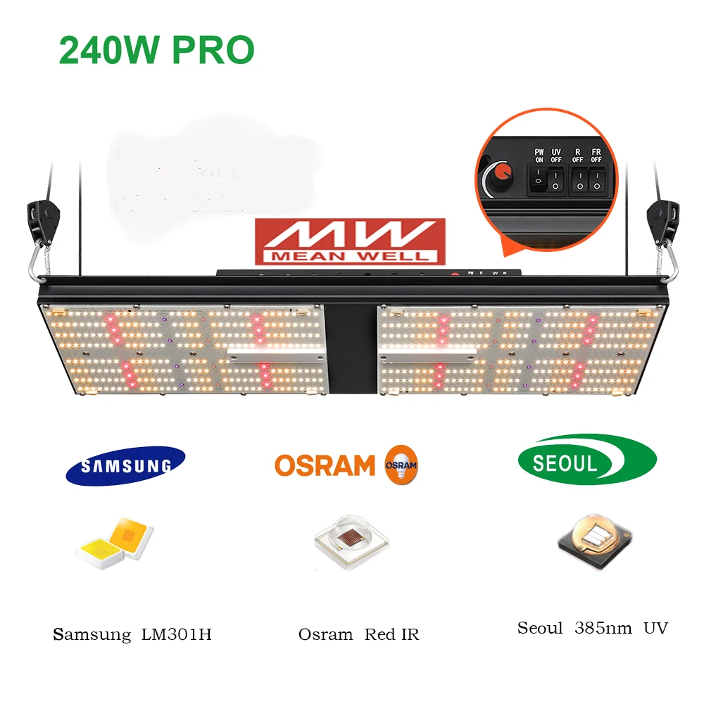 

BAVAGREEN 240 Вт LM301H светодиодный светильник для выращивания растений ИК-УФ-управление с регулируемой яркостью, полный спектр, лампа для растений для рассады, овощей, цветения