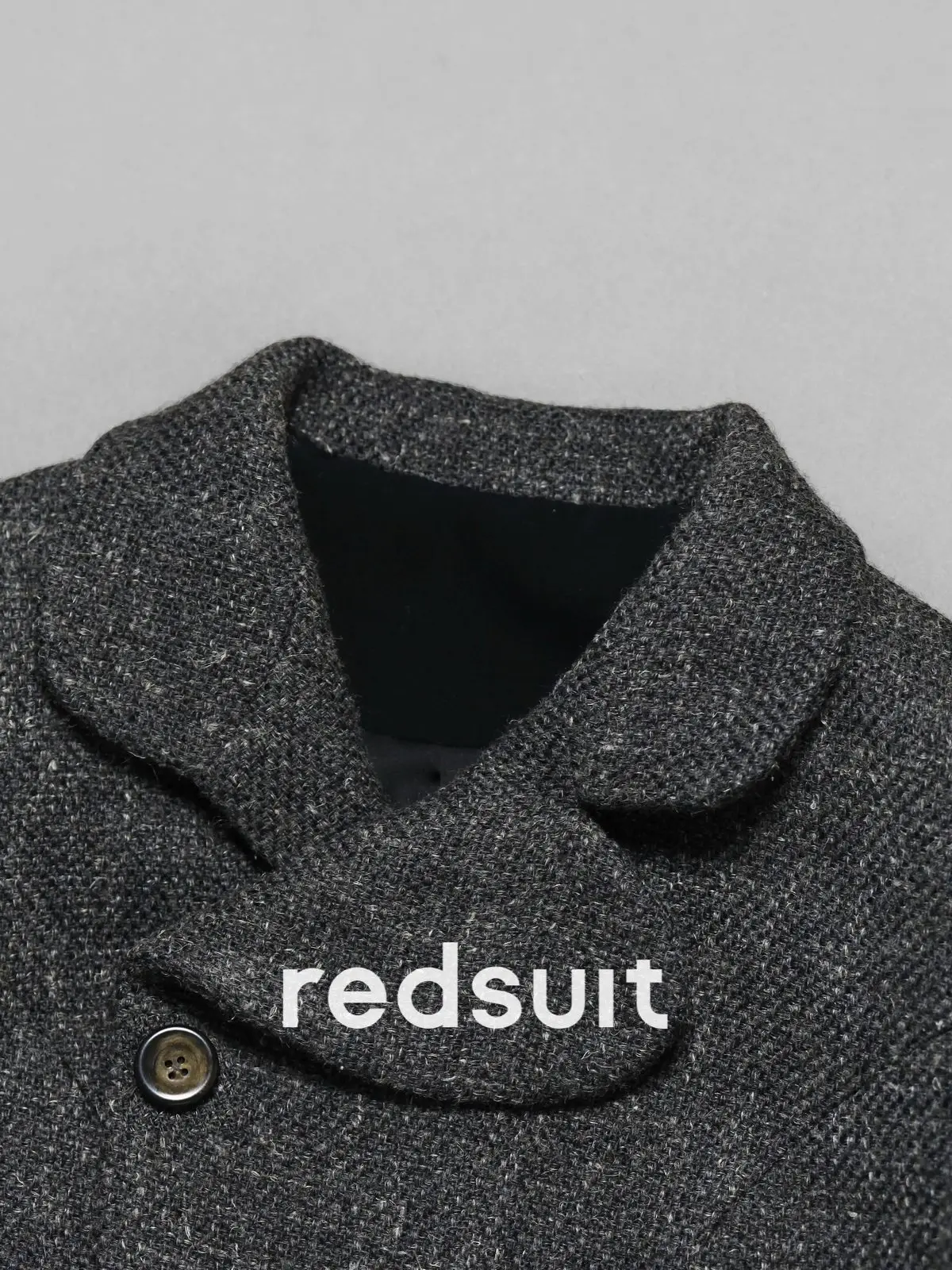 New Retro style dark gray irregular lapel  waist cinched coarse tweed coat Custom size