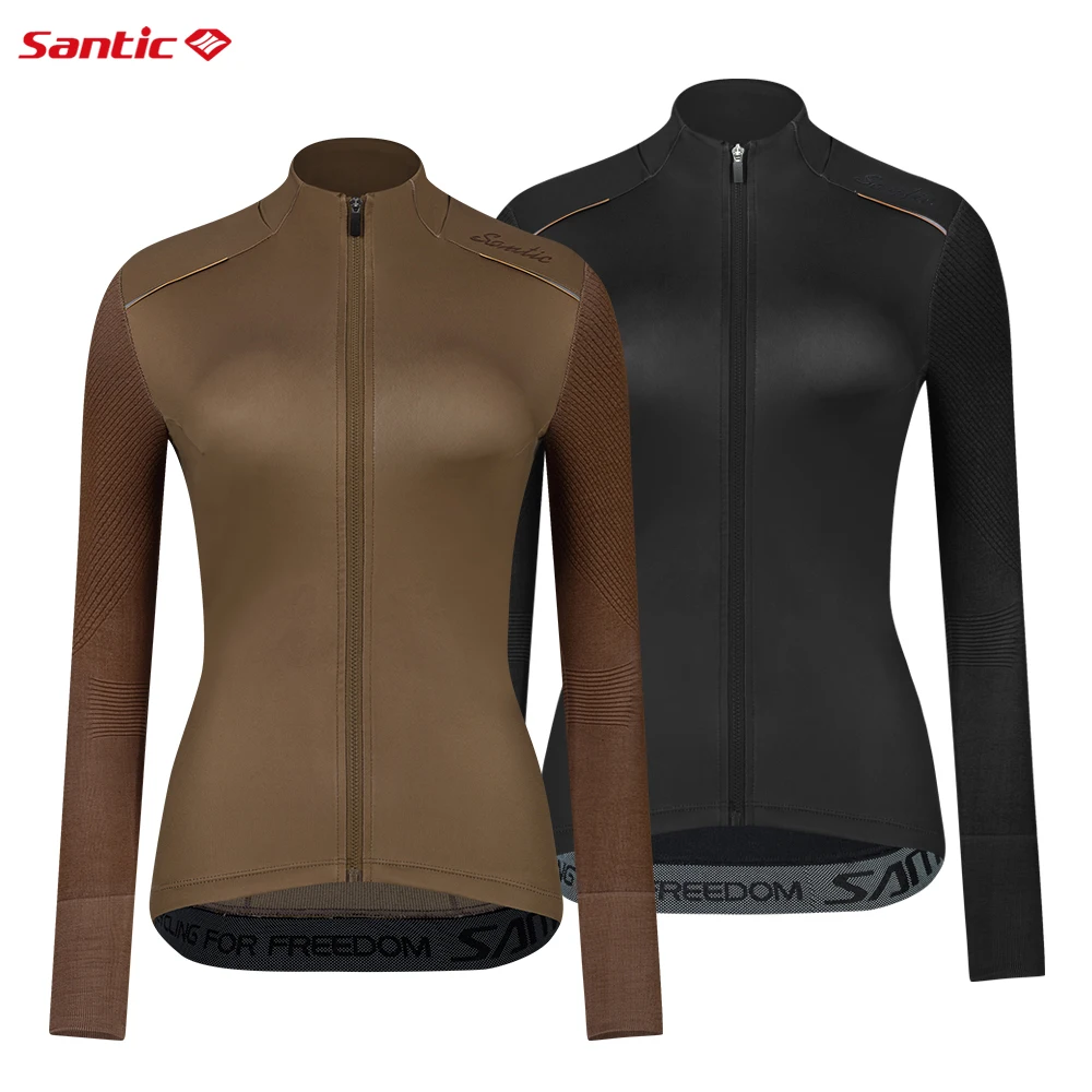 Santic Long Sleeve Cycling Jersey Women\'s Spring Autumn Windproof Biking Jacket w/ Back Pockets Outdoor MTB Road Riding Clothing