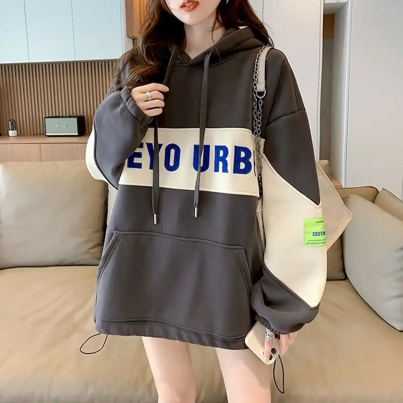 

Autumn/Winter 2024 Warm Hoodies Women Fashion Letters Printed Hooded Coats Sporty Oversize Plush Drawstring Hooded Coats Woman