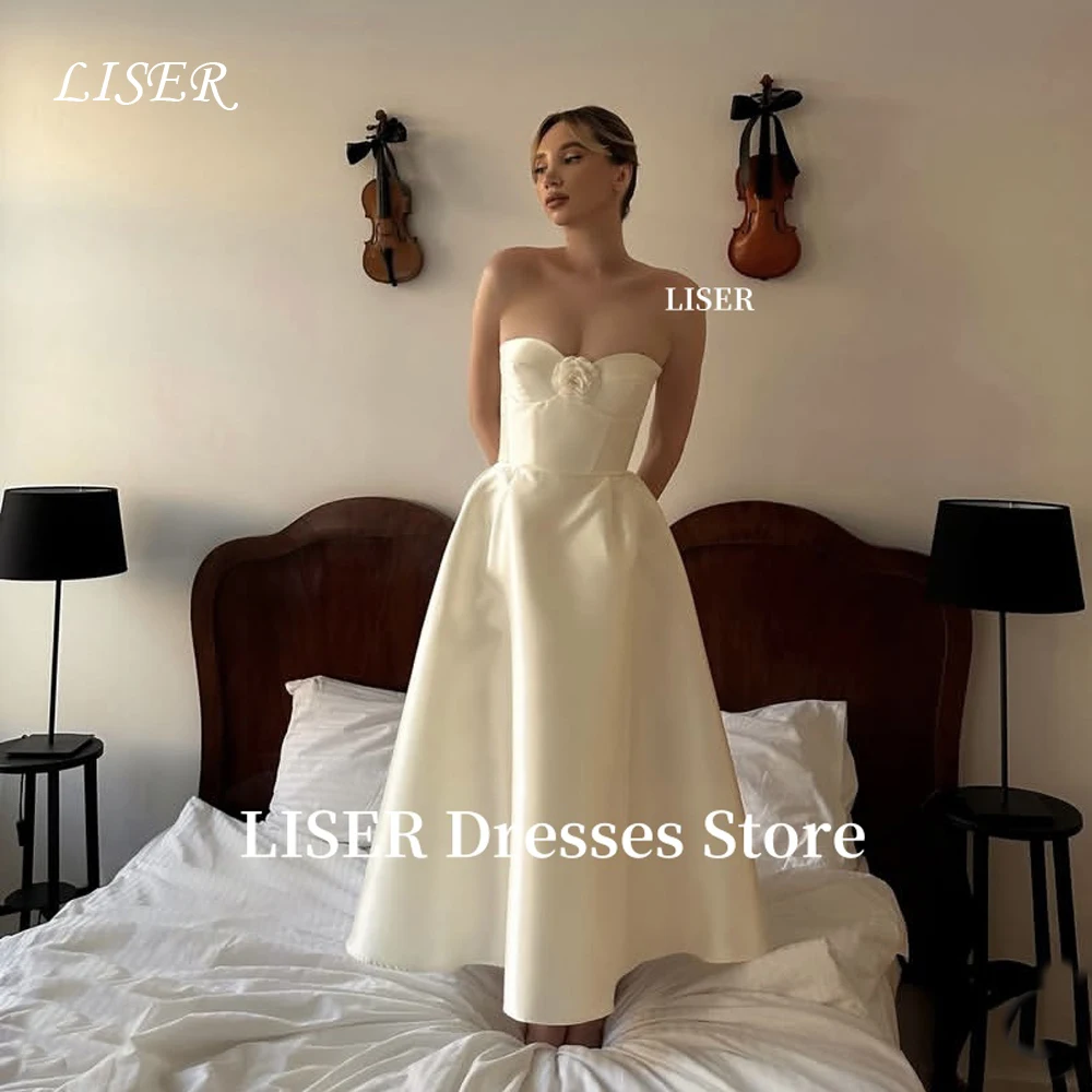 

Liser Sweetheart Flower Korea Wedding Dresses A-Line Silk Satin Photo Shoot Elegant Long Bridal Gowns 웨딩드레스 Corset Customize