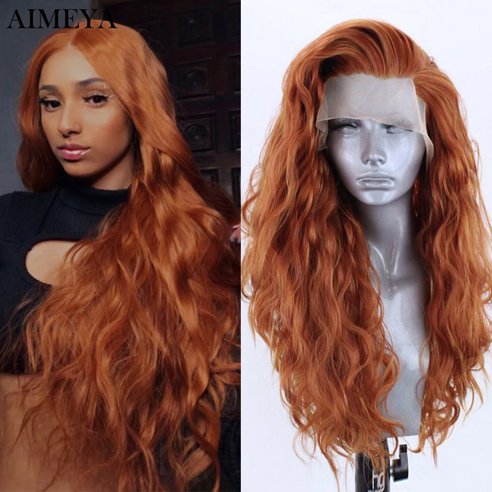 AIMEYA Ginger Synthetic Lace Front Wig Long Wavy Black Cosplay Lace Wigs for Women Blonde Heat Resistant Fiber Synthetic Wigs