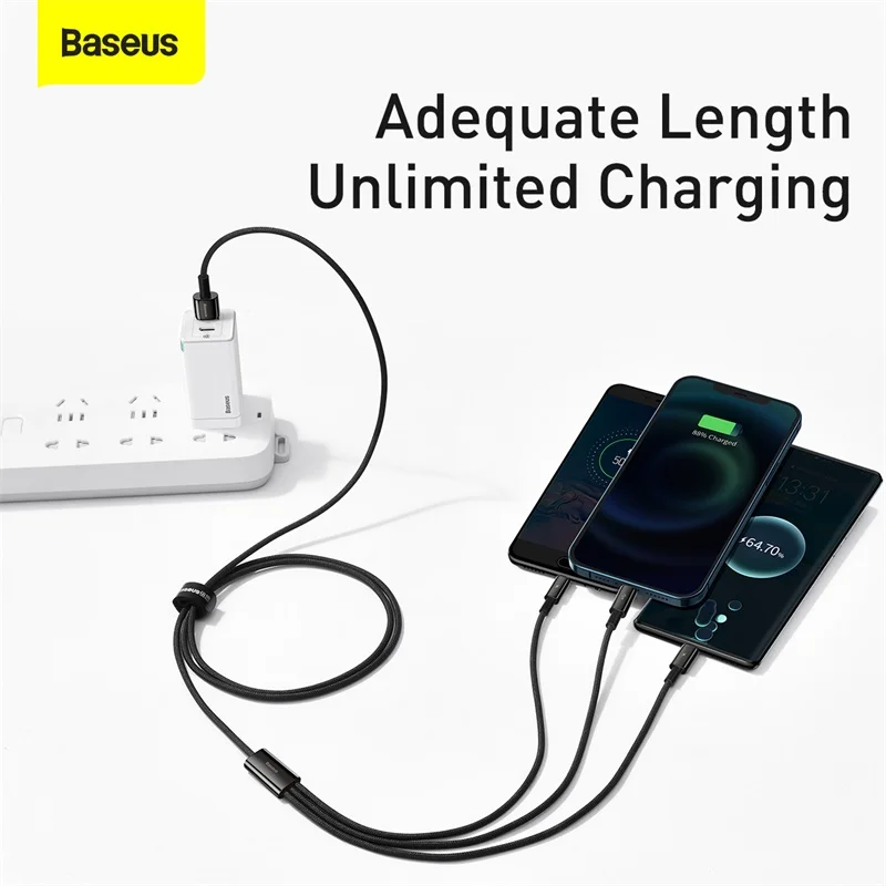 Baseus 3 w 1 kabel USB dla iPhone 13 12 Pro Max szybkie ładowanie Micro typ C kabel USB dla Xiaomi Samsung Huawei przewód danych