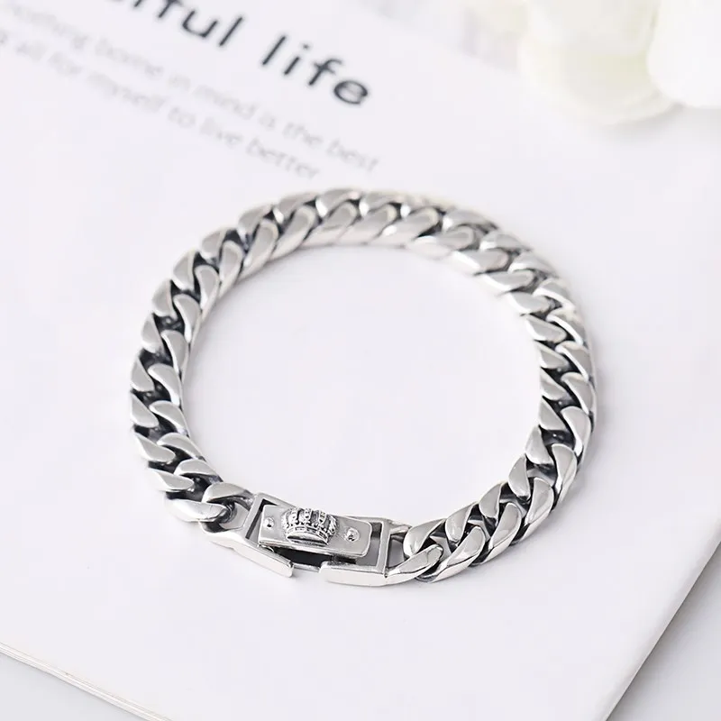 

S925 Silver Harbor Style Crown Bracelet European Hip Hop Cool Chain Silver Jewelry Pure Silver Punk Tank Chain Bracelet