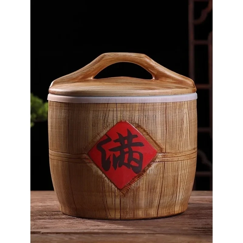 

Ceramic rice tank with lid old-fashioned flour bucket household kitchen sealed jar