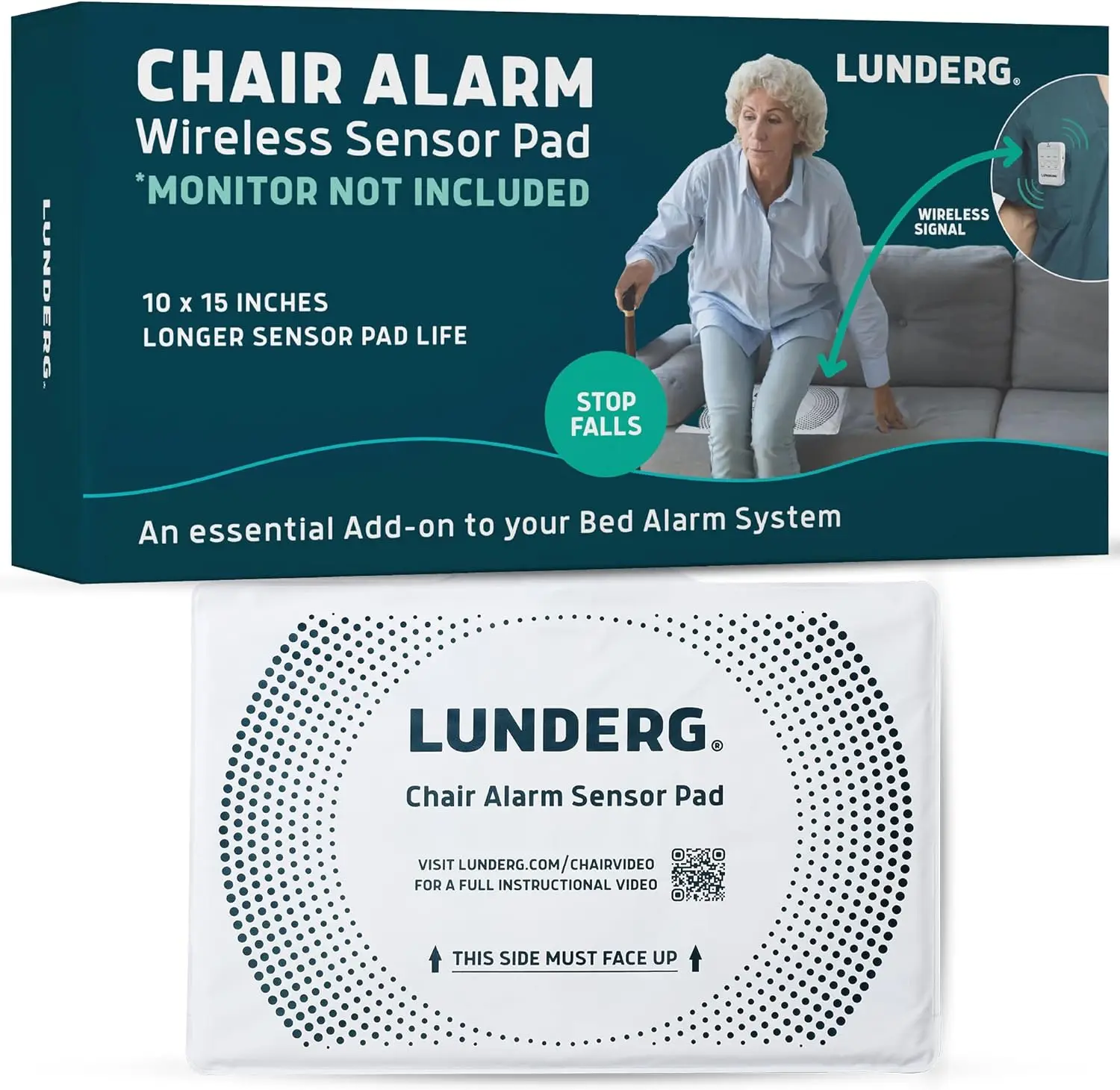 

Wireless Chair Alarm Sensor Pad for Elderly Fall Prevention - Works with Bed Alarms, Easy Setup, 15-Month Lifespan