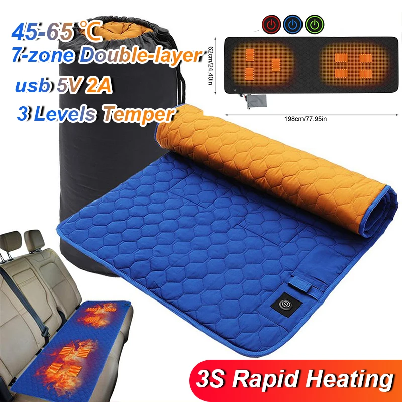 Winter 5V 2A Heated Cover Car Rear Seat Cushion Heater Warmer Heating USB Charging Sofa Sleeping Mat Insulation Pad Mattress