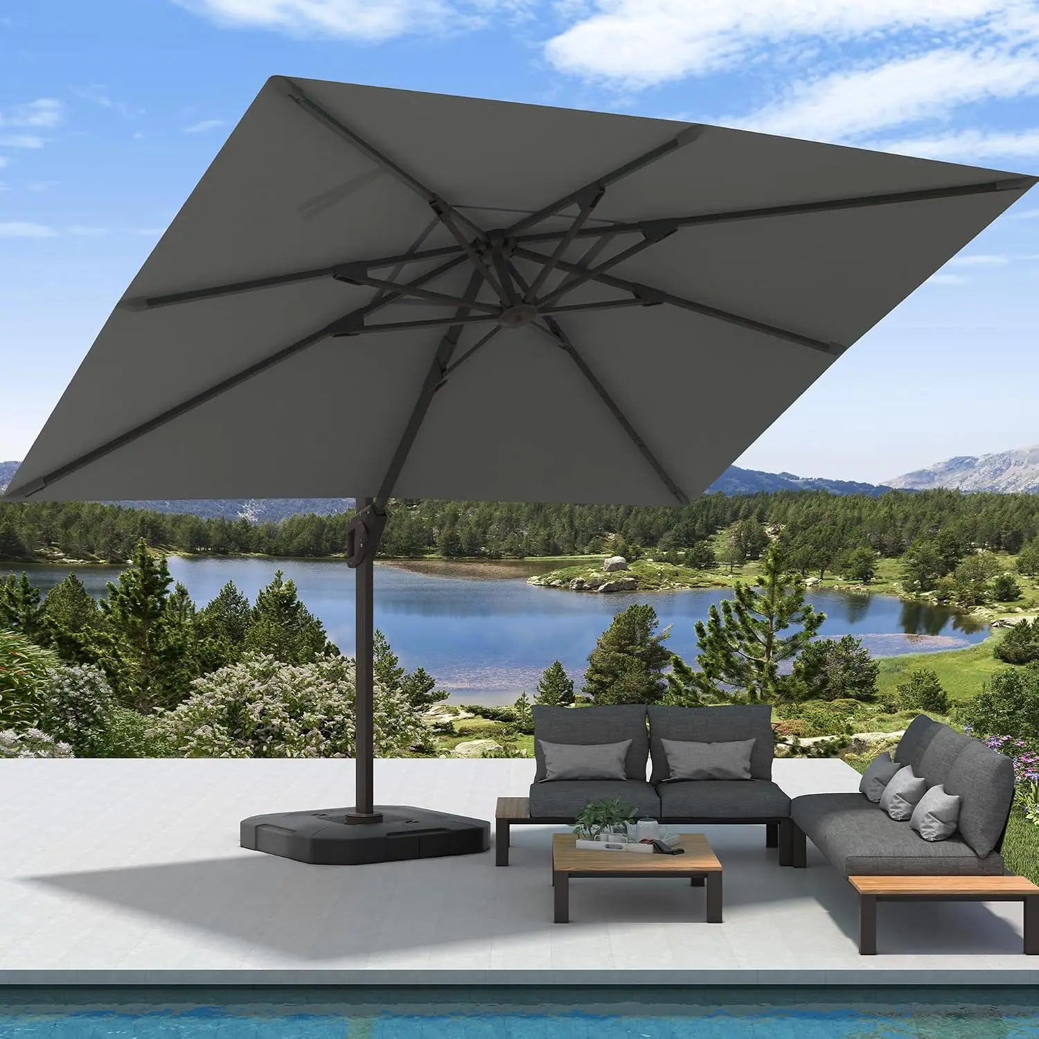 9' X 12' Cantilever Patio Outdoor Umbrella with Base Included | Heavy Duty Aluminum Frame, Waterproof Canopy,Customized