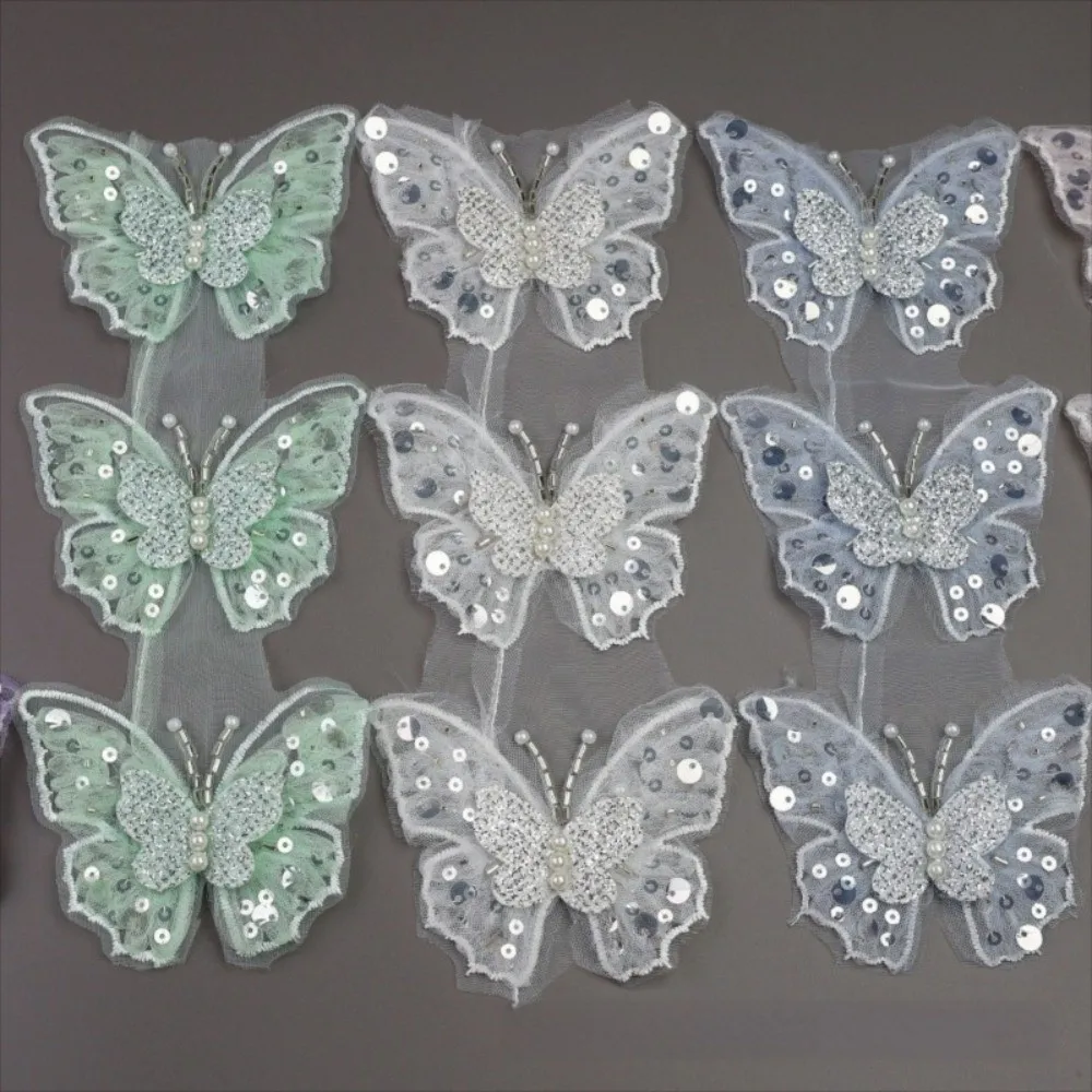 Double-Layered Sequins Butterfly Applique Gold-Sprayed Hand-Sewn DIY Clothes Embellishment Fluttering Moth Mesh Sequins