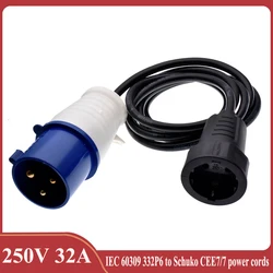 IEC 60309 332P6 to Schuko CEE7/7 Outlet socket,connect the Schuko Plug to the 332C6 receptacle power cord,IP44,1M