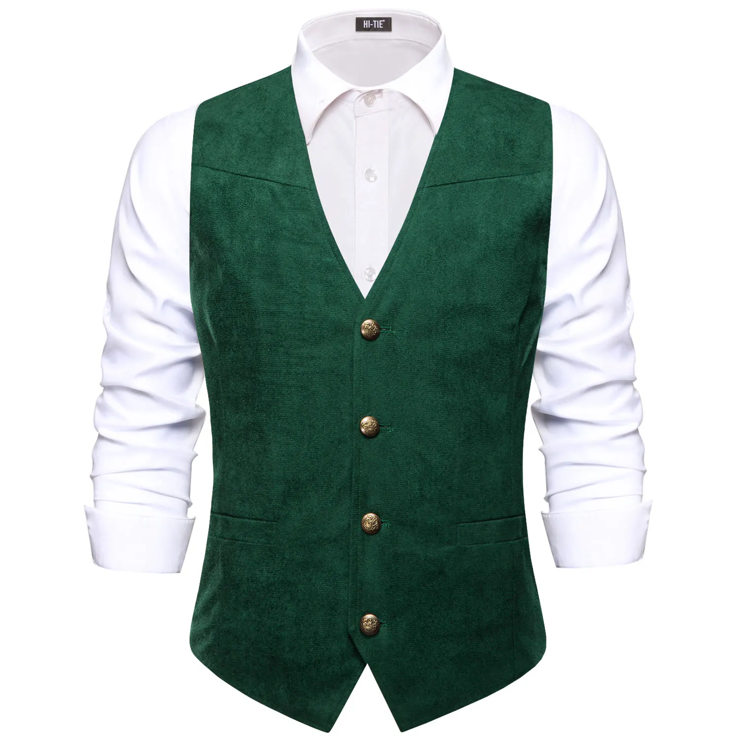 Herren Vintage Anzugweste aus Wildleder in Braun, Schwarz und Grün mit V-Ausschnitt, Einzelstück, Accessoires nicht enthalten, geeignet für Hochzeiten und Abendveranstaltungen. – Detail 4