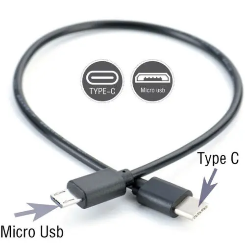 30cm Type C To Micro USB Cable Black USB-C Male To Micro USB Male Charging Charge Cable Data Cord Line for Huawei for Xiaomi
