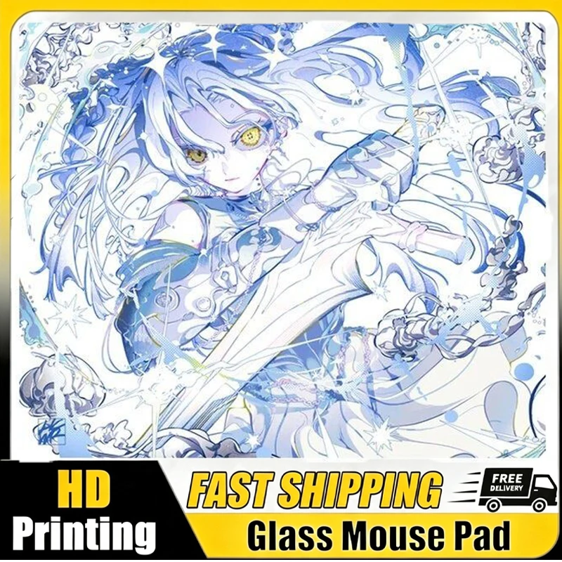 Glass Gaming Mouse Pad FPS Specific Anime Pad Smooth Frosted Surface Waterproof Desk Tempered Multiple 45*40 36*30 Size Optional