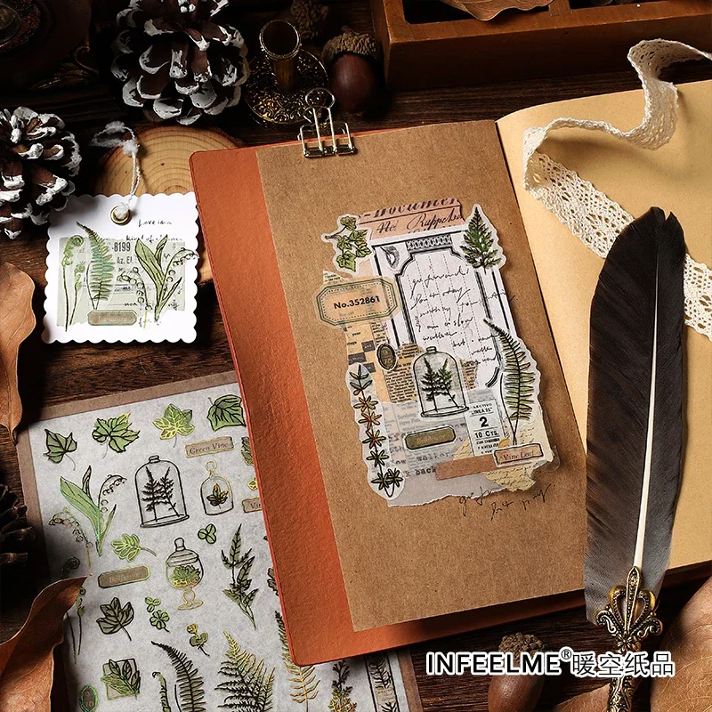 Journamm 1sheet Vintage Plant Stickers Planner Sticker DIY Cut Scrapbooking Supplies Decor Junk Journal Collage Stationery