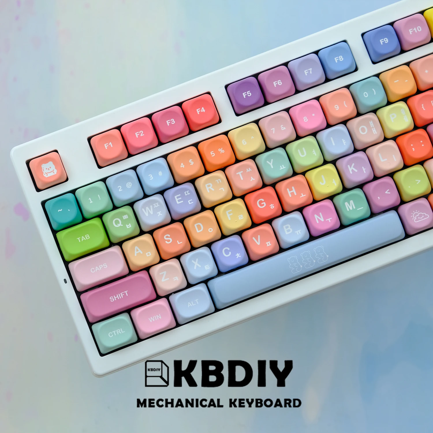 kbdiy coreano cor gummy bears keycaps keycap para tampas de teclado gaming mecanica iso personalizado pbt perfil koa bonito 141 chaves set 01