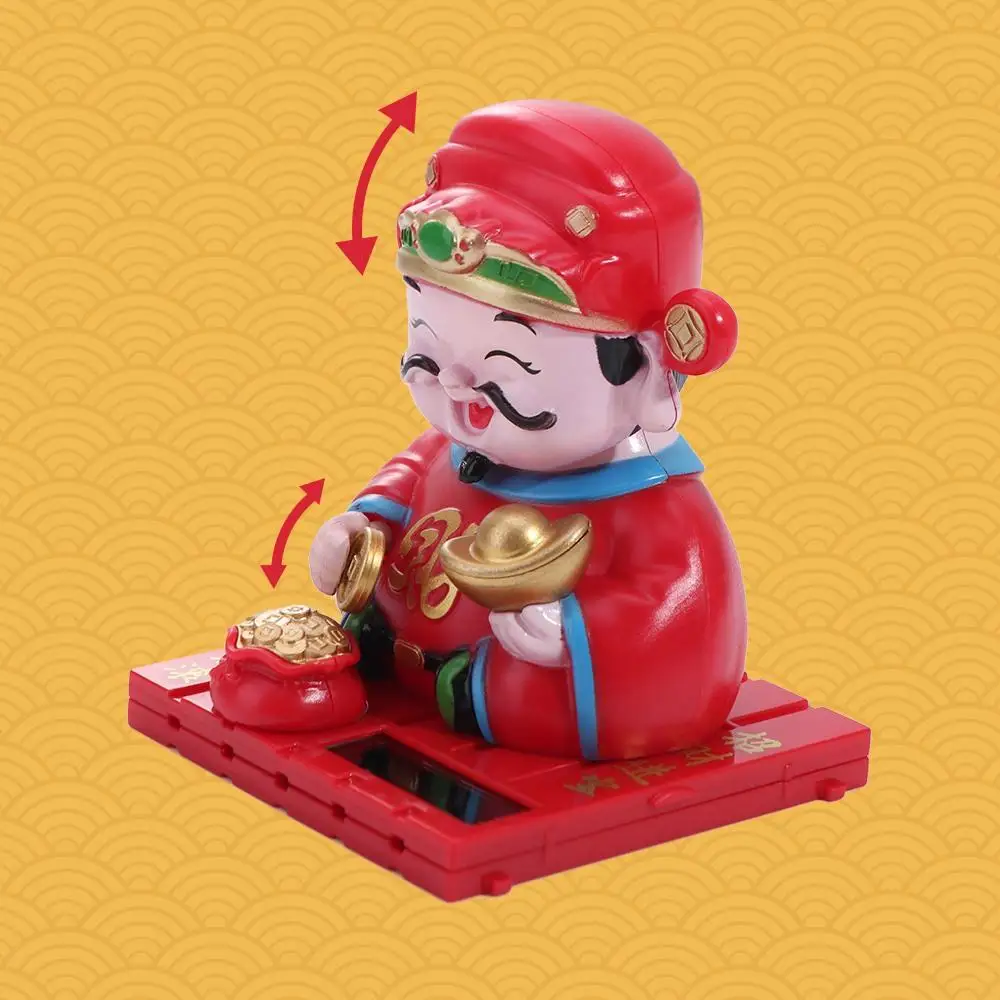 Creative Solar Powered Car Ornament Shaking Head Chinese Style Solar Swinging God of Wealth Lucky Ornaments Gift