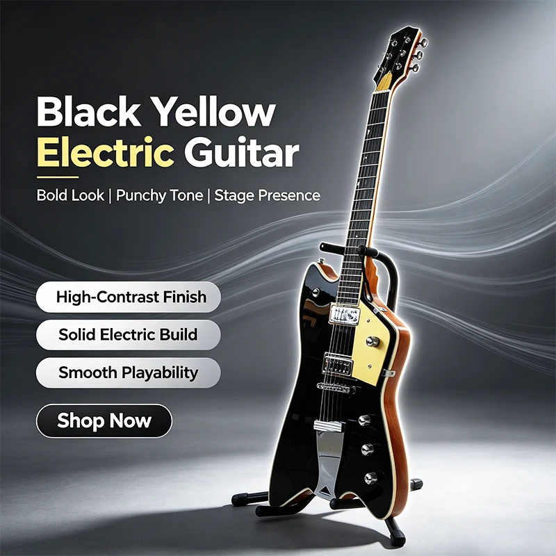 Unique rocket-shaped electric guitar with exquisite glossy black finish and smooth playability. Ideal for distinctive players. 22-fret, 6-string. Shipped from local warehouse.