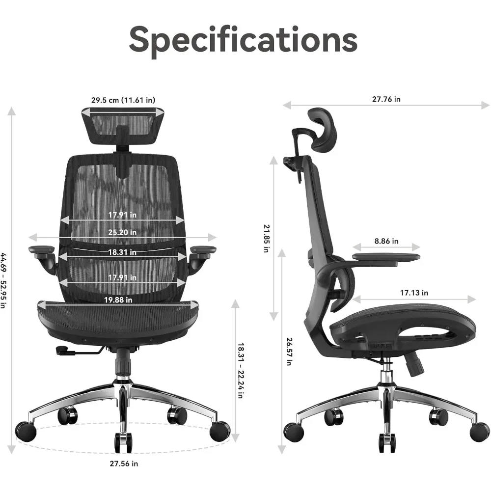 Ergonomic Office Chair with 3D Flip-up Armrests, Computer Chair with Dual Back Design and Adaptive Dynamic Lumbar Support