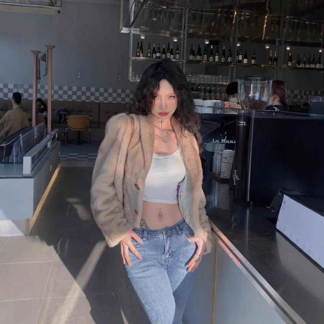 Short Coats Women Faux Fur Full Sleeve Coat Work Thick Warm Y2k Streetwear Elegant Jackets Outerwear Autumn Winter 2025 Jacket