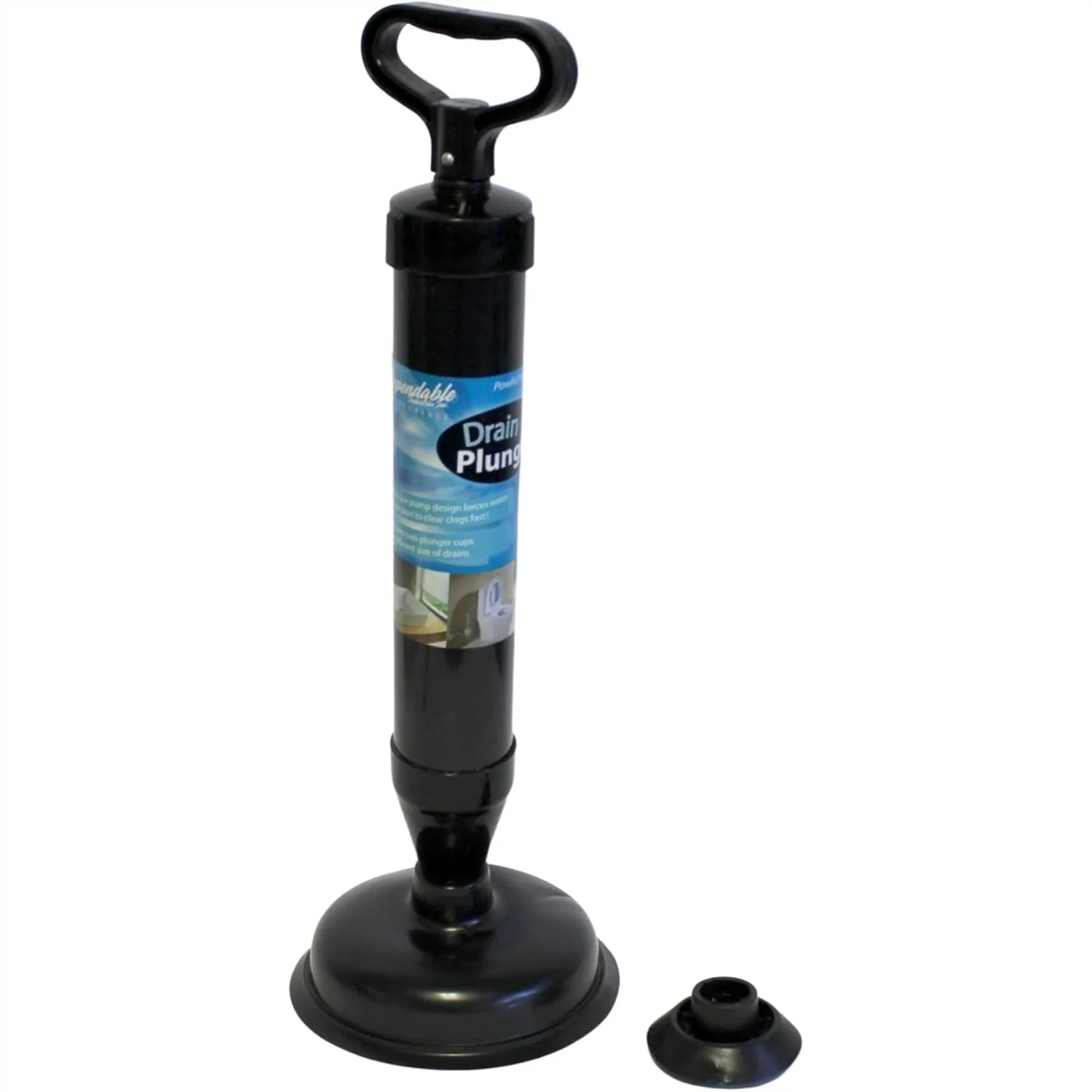 

Powerful Multi-Drain Plunger for Toilet Kitchen Sink Shower with 2 Rubber Heads