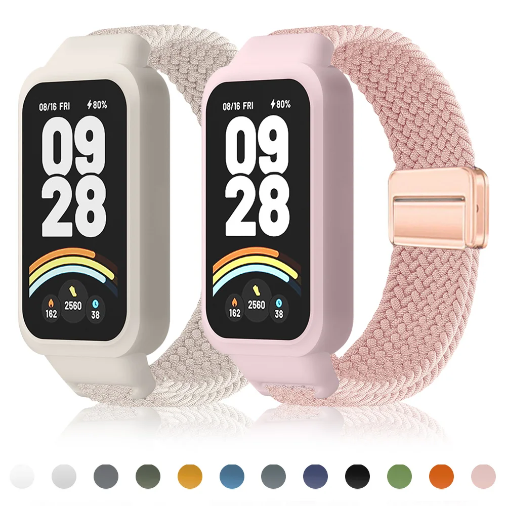 Funda y Correas para Xiaomi Smart Band 9 Active 8 Active Smartwatch, Correa Magnética Trenzada + Protector de PC para Redmi Band 3