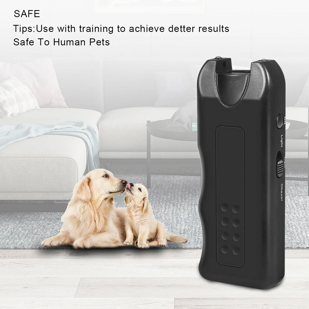 Handheld Dog Bark Deterrent Ultrasonic Anti Barking Device with LED Light Repeller Trainer Battery Powered Dog Training Supplies
