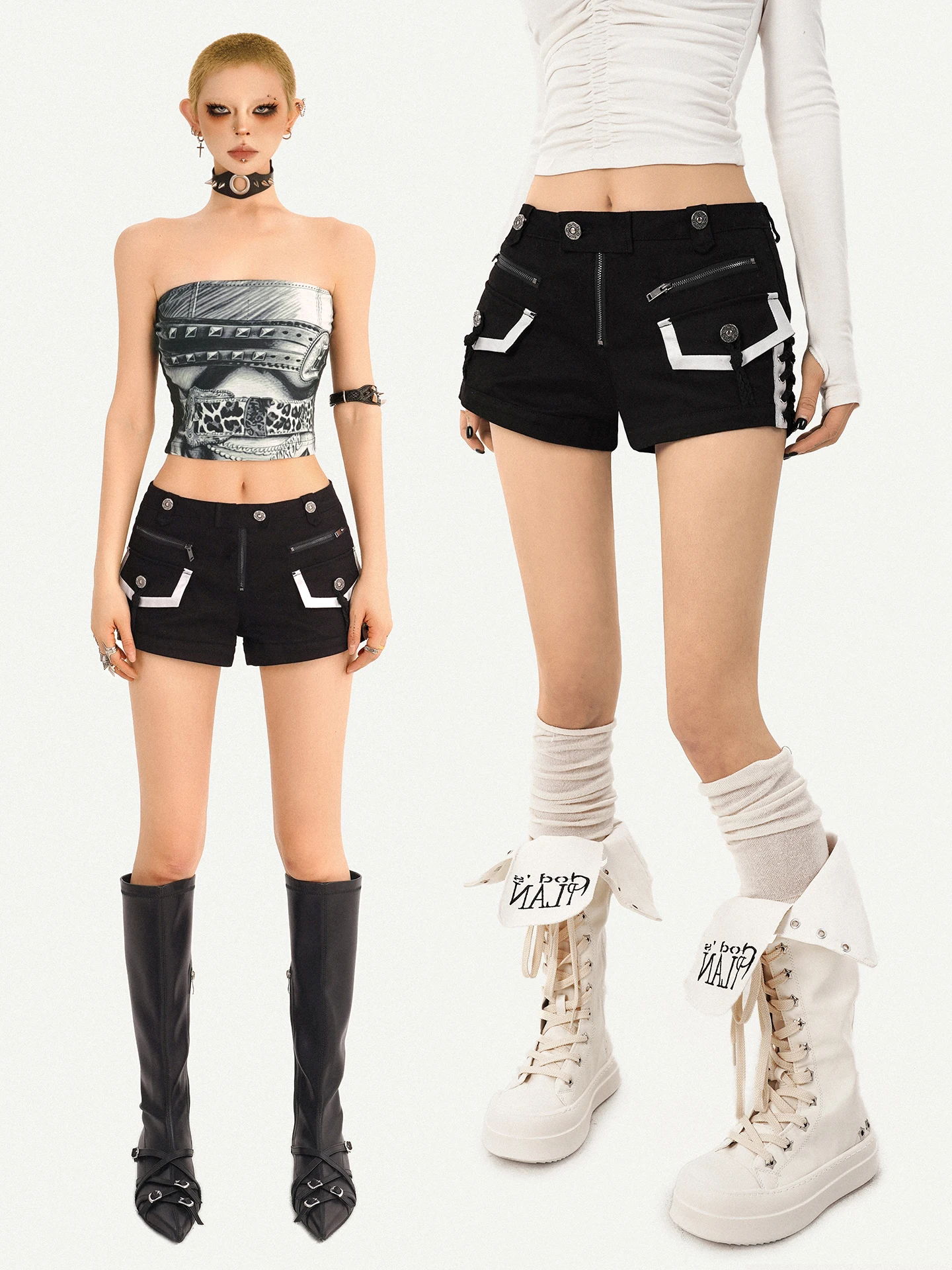 

Nico Molly Low Waist Summer Shorts Black Casual Lengthening Legs Design American Retro Hot Pants Women's Jeans Straight Leg