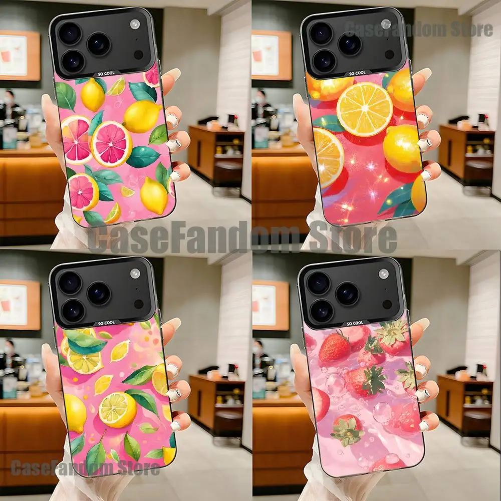 

Pink Strawberry Lemon For iPhone 17,16,15,14,13,12,11,Pro,MAX Black Candy Matte Cover