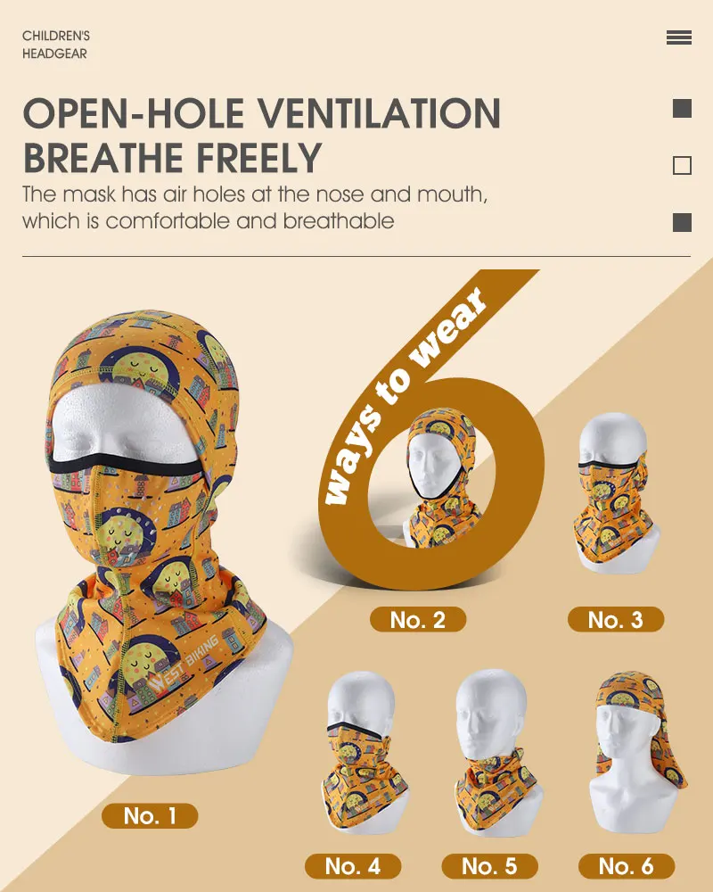 WEST BIKING Jugend-Winter-Sturmhaube, atmungsaktive Outdoor-Sport-Gesichtsmaske, Fleece-Halswärmer zum Radfahren und Skifahren, niedlicher Cartoon-Druck – Detail 11