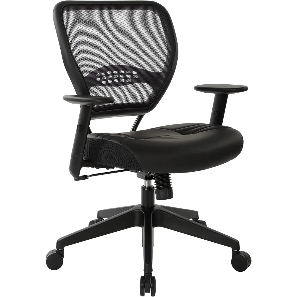 Professional AirGrid Dark Back and Padded Black Eco Leather Seat, 2-to-1 Synchro Tilt Control, Adjustable Arms and Tilt Tension