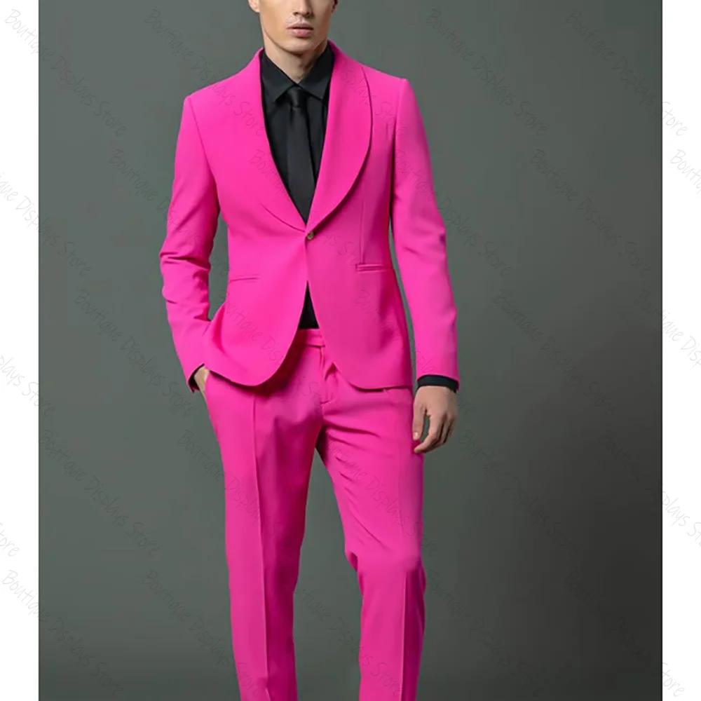 

Pink Chic Single Button Men Suit Peaked Lapel Business Casual Formal Costume Homme Slim Fit 2 Pcs Set Jacket Pants