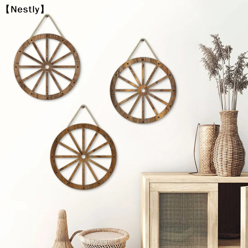 Rodas Decorativas de Madeira para Carruagens, Estilo Antigo Ocidental, Decoração Rústica Vintage para Pendurar na Parede, Roda de Carroça de Madeira〔Nest〕