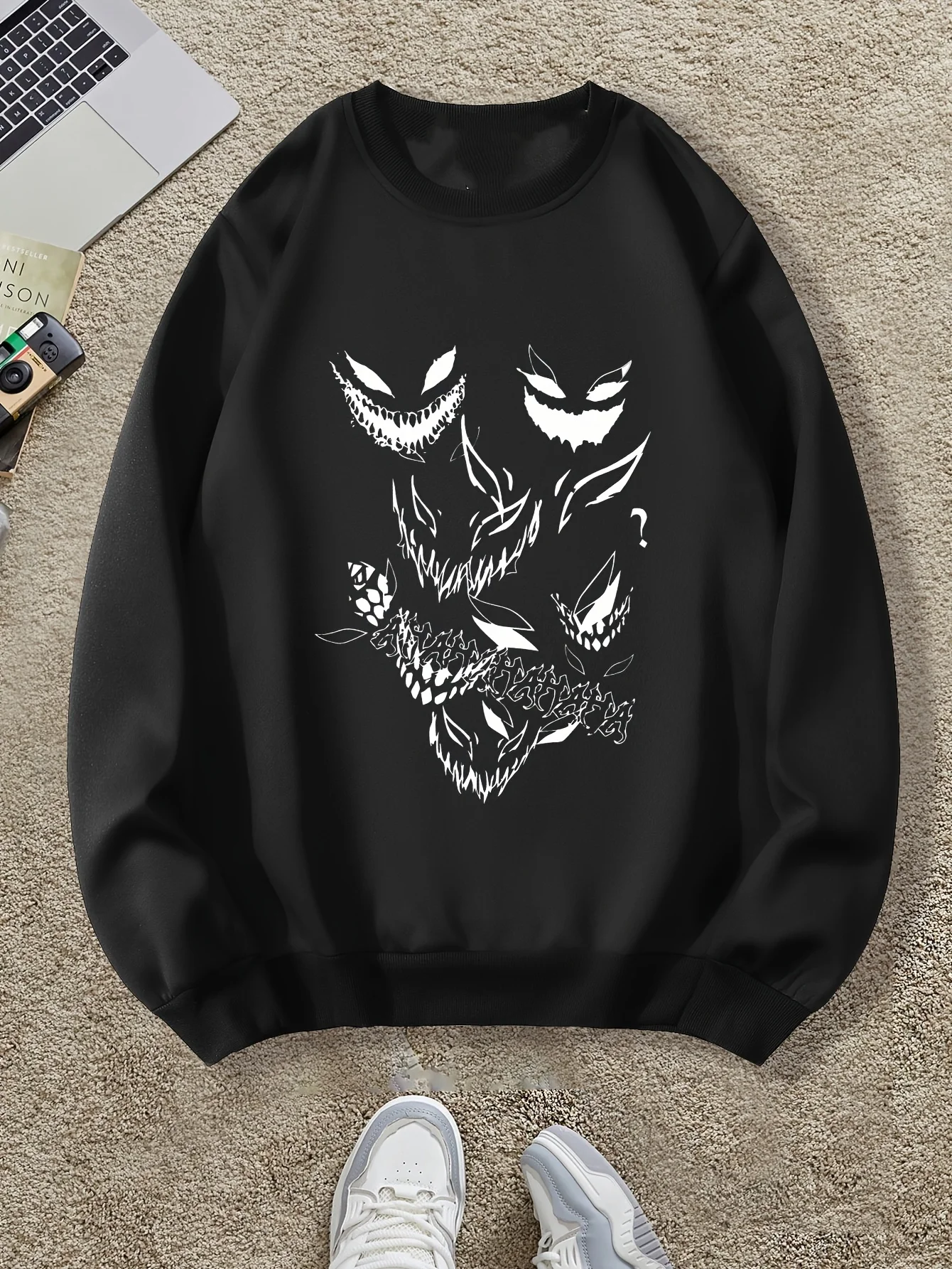 

Осенне-зимняя мужская и женская спортивная одежда с длинными рукавами и принтом злого лица, повседневная свободная уличная уличная толстовка