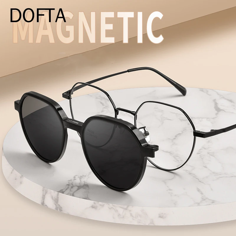 

DOFTA Titanium Myopia Glasses Frame Women Men Polygon Magnet Clip Optical Prescription Eyeglasses with Polarized Lens 5878