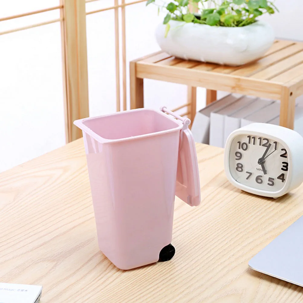 

4pcs Mini Desktop Plastic Trash Can Home Kitchen Bedroom Car Storage Bin R om Color Long Life Simple Stylish Practical