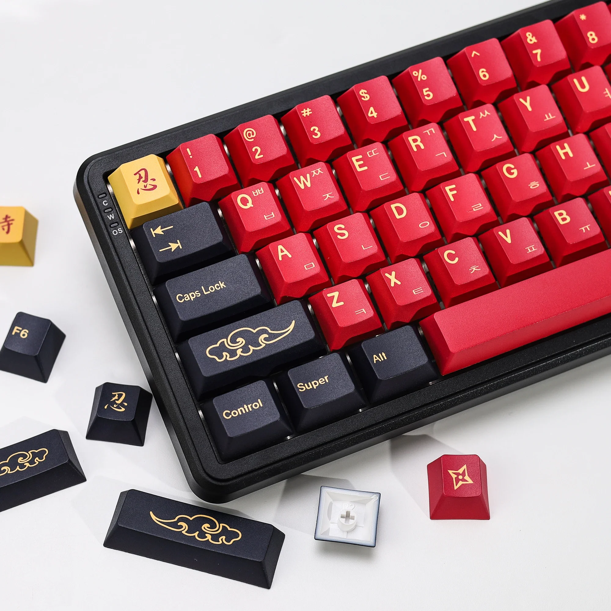 KBDiy Koreanische Tastenkappen Retro GMK Red Samurai Cherry Profile PBT Ailce Tastenkappen-Set für 60% Gaming Mechanische Tastatur – Detail 18