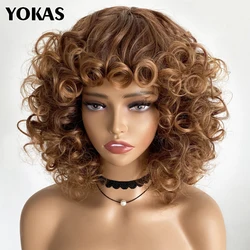 Krótka Afro Kinky Curly Wig Synthetic Pink Blonde Black White For Women Weave Loose Fluffy Wavy Short Blond Natural Looking YOKAS