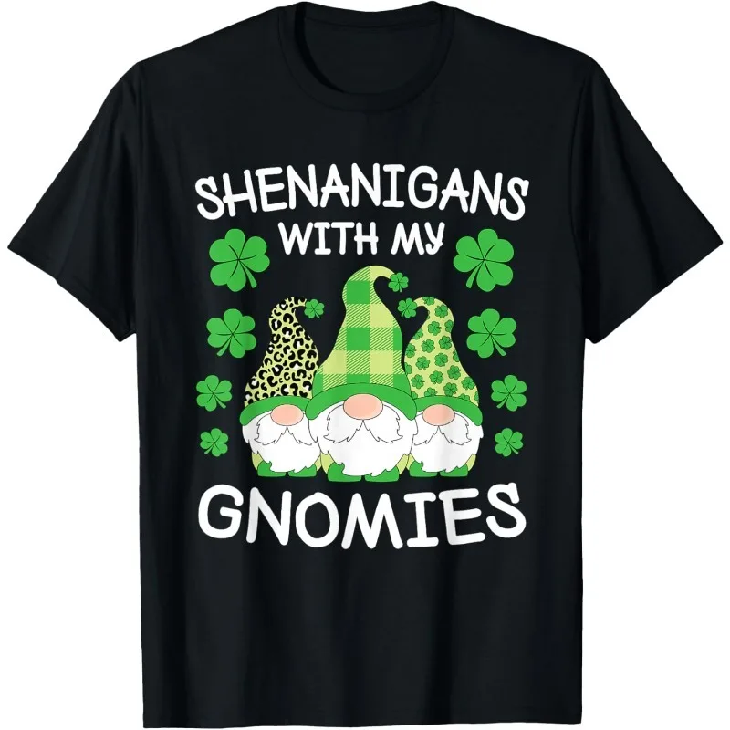 St. Patricks Day Gnome Men Women T-Shirt Shenanigans with My Gnomies Funny Shirt Festival Fashion Crewneck Cotton Tee Tops