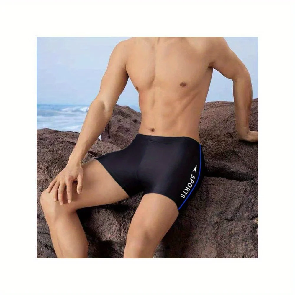 

1Pc Large size Sport Print Board Shorts, Quick-drying Drawstring Men's Swim Trunks - Polyester Fabric - For Summer Beach Pool