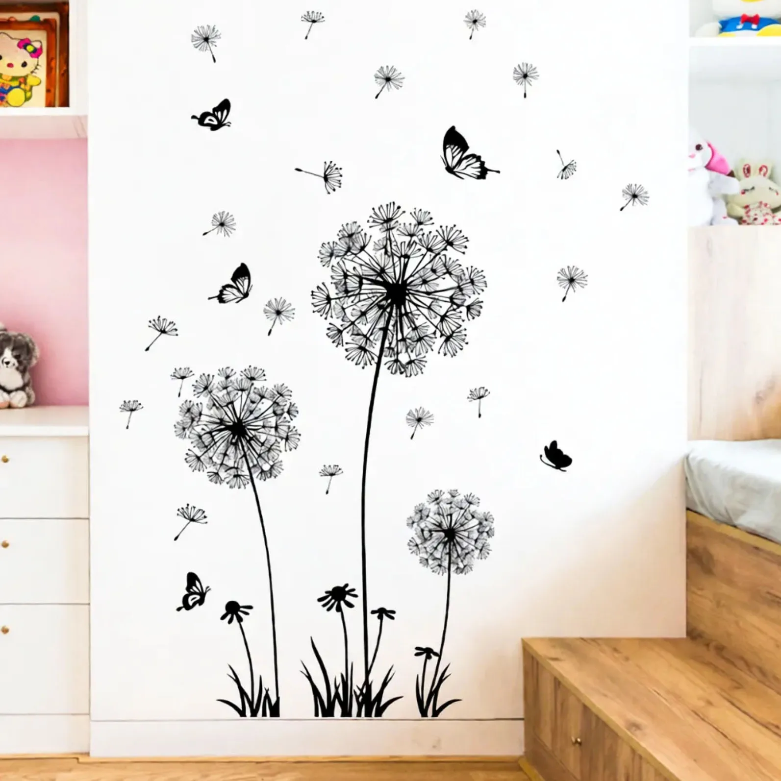 1pc, Black Romantic Dandelion Wall Decal, Wall Stickers for Room Living Room Bedroom Background Decoration, Self-adhesive