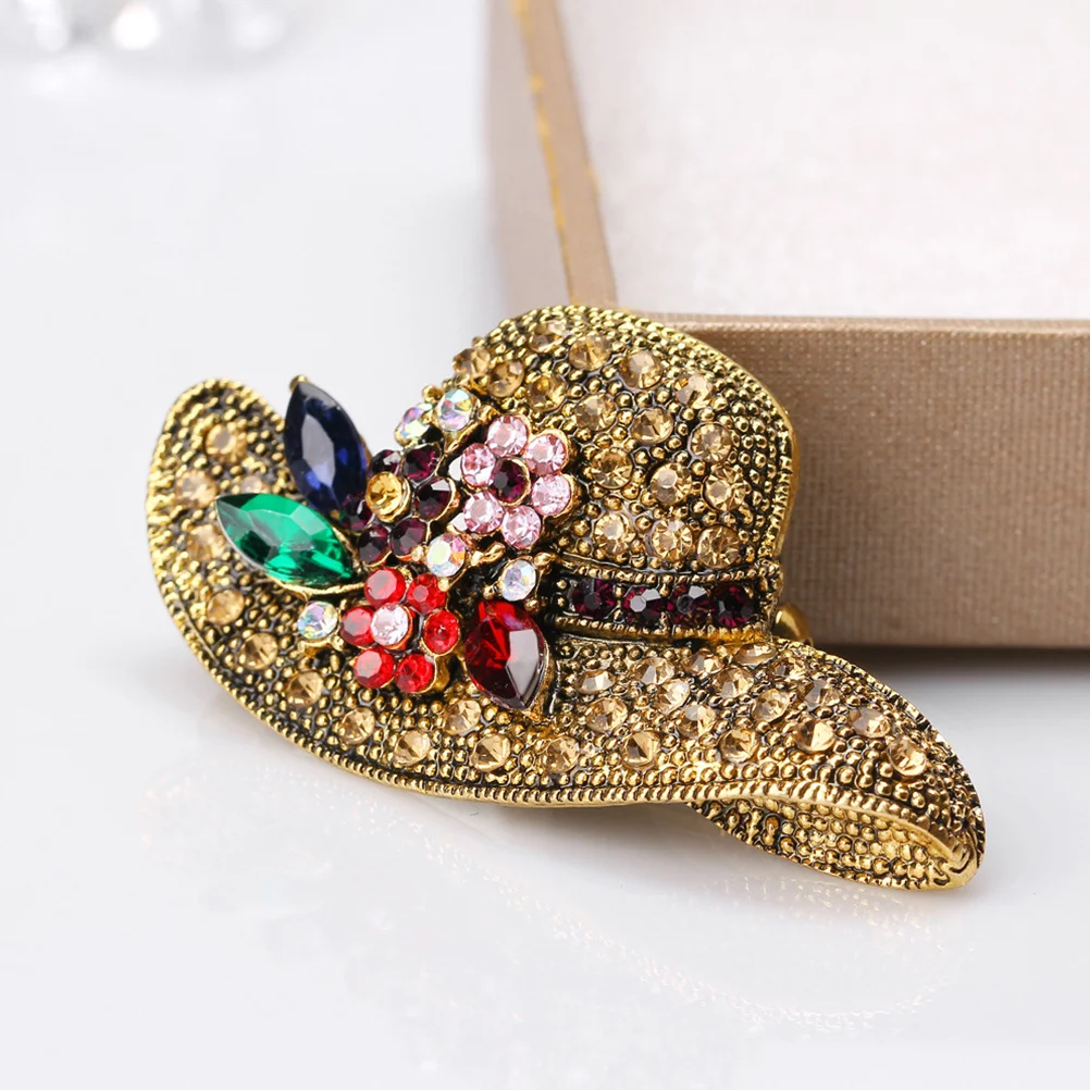 حجر الراين بروش قبعة على شكل دبوس خمر تصميم ملون الحدث الزفاف المشاركة دبابيس للنساء مجوهرات للنساء #6