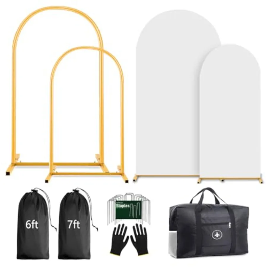 

Комплект: Арочная подставка для фона и чехол для декора мероприятий (дни рождения, свадьбы, девичники, детские праздники) белого цвета, 7.2 фута + 6 футов, с дугами