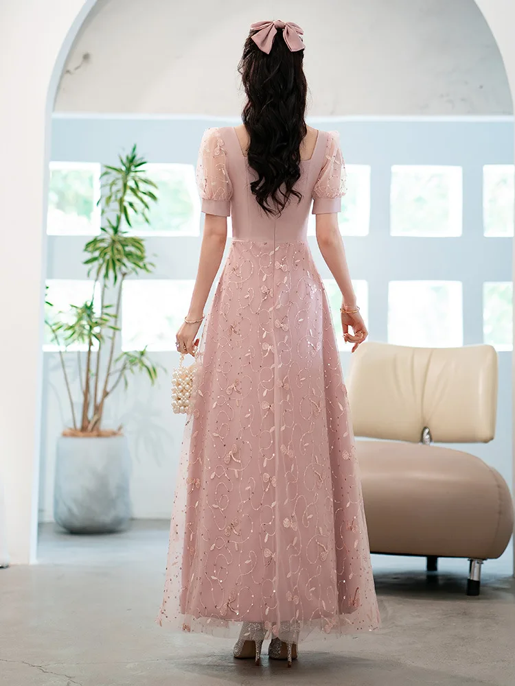 6 Styles Bridesmaid Dress Embroidery Tulle Slim Wedding Party Gown Ankle-Length A-Line Sweetheart Collar Birthday Party Dresses