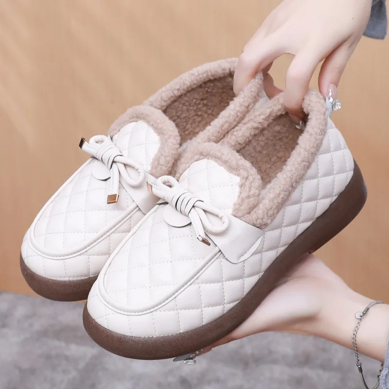 

Thickened Fleece Winter Boots Women's Snow Boots Warm Mom Shoes Thick Bottom Versatile Fur Cotton Boots Knot Casual...