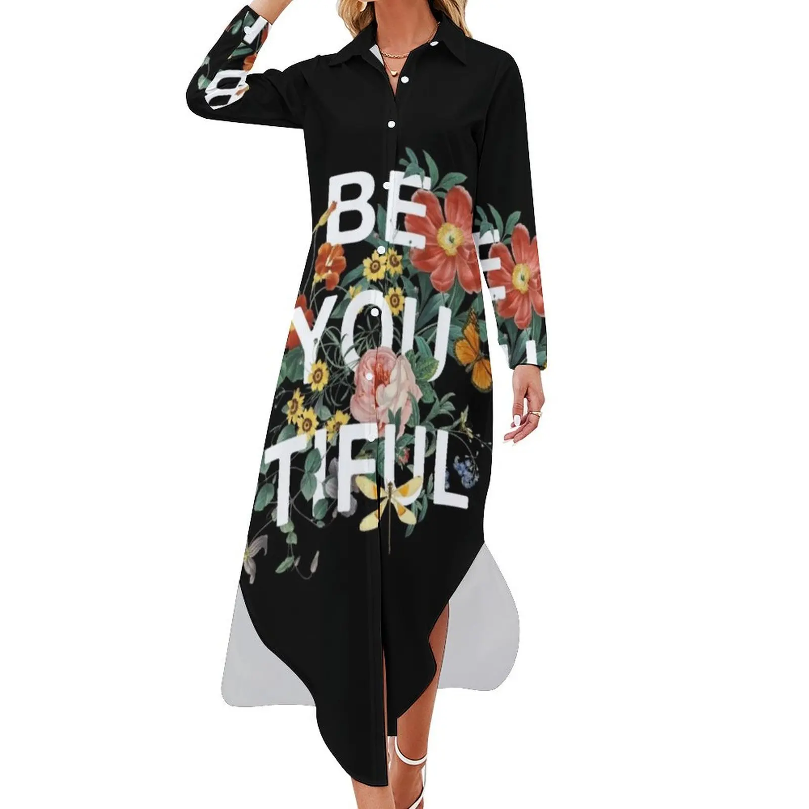 

Be You Tiful Long Sleeved Shirt Dress summer woman dress 2024 cute dress Clothing prom 2024