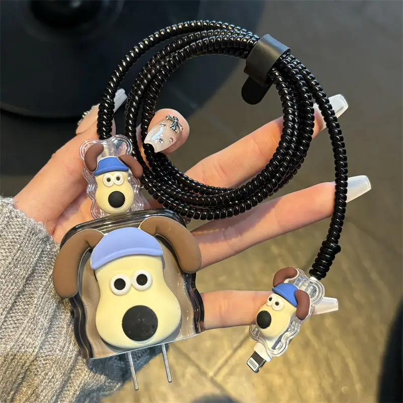 Anime cosplay piloto cão gromit apple 15 pro carregador caso de proteção iphone 14 cabo dados anti quebra 13 corda embrulhada 20w caso