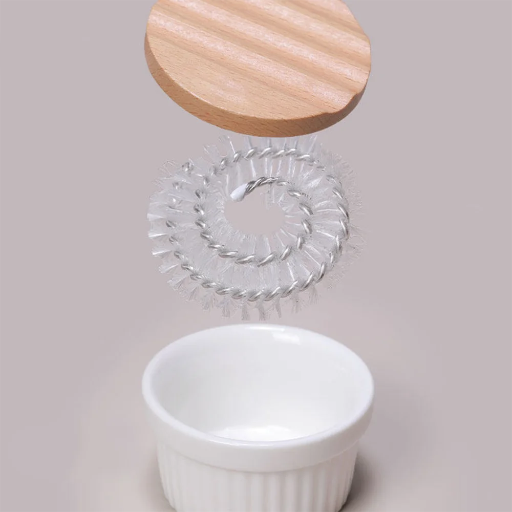 1PC 2-in-1 Nail Brush Cleaner Set Spiral Spring Cleaning Bowl & Wooden Brush Rest Nail Tool Non-Scratch Bristle Protection Tools