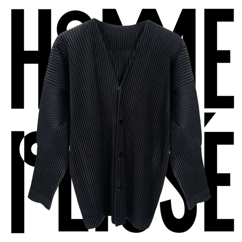 Pleats 2024 Spring And Summer Men's Jacket Original Pleated High-end Men Collarless Cardigan Casual Suit Jacket Men's Tops