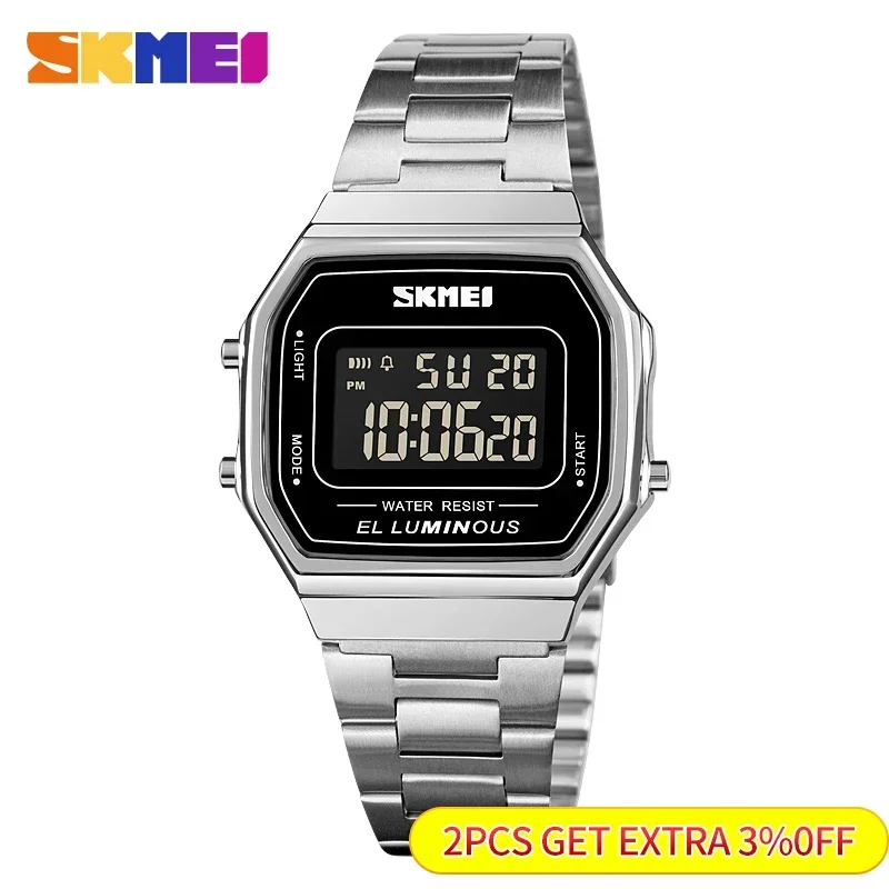 Skmei Mens Wristwatches Stainless Steel Band Waterproof Watch Men Reloj Hombre Retro LED Digital Male Watches 1647 1123